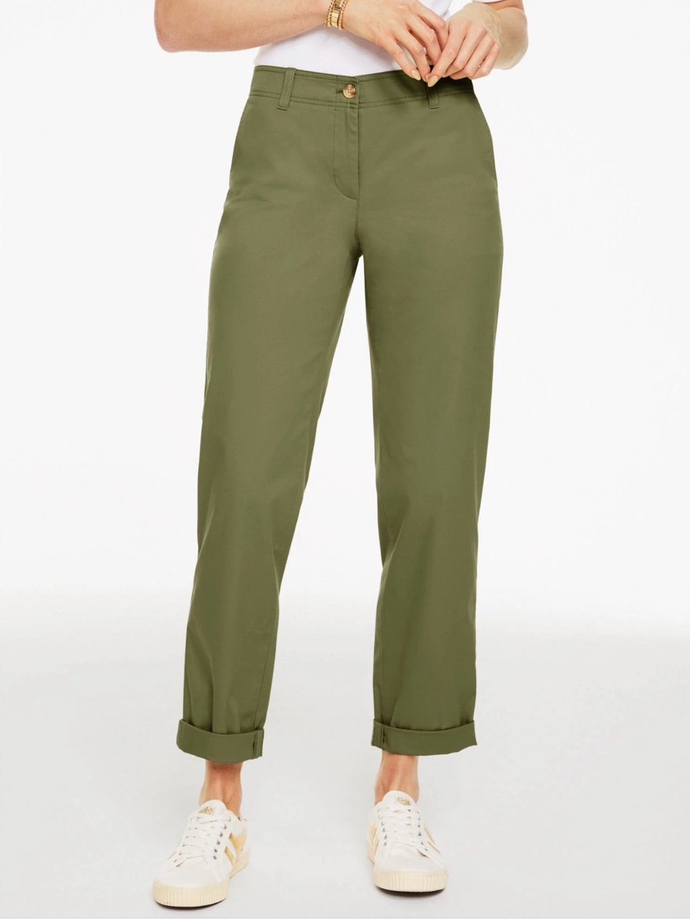 Talbots Heritage Twill Everyday Pants Olive Green Straight Leg Size 10 Petite